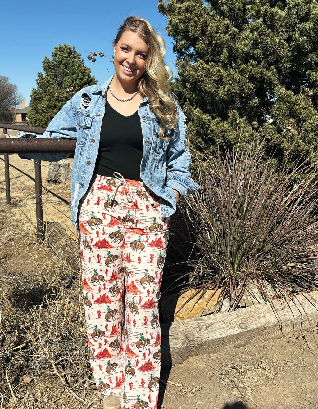 Western print pants