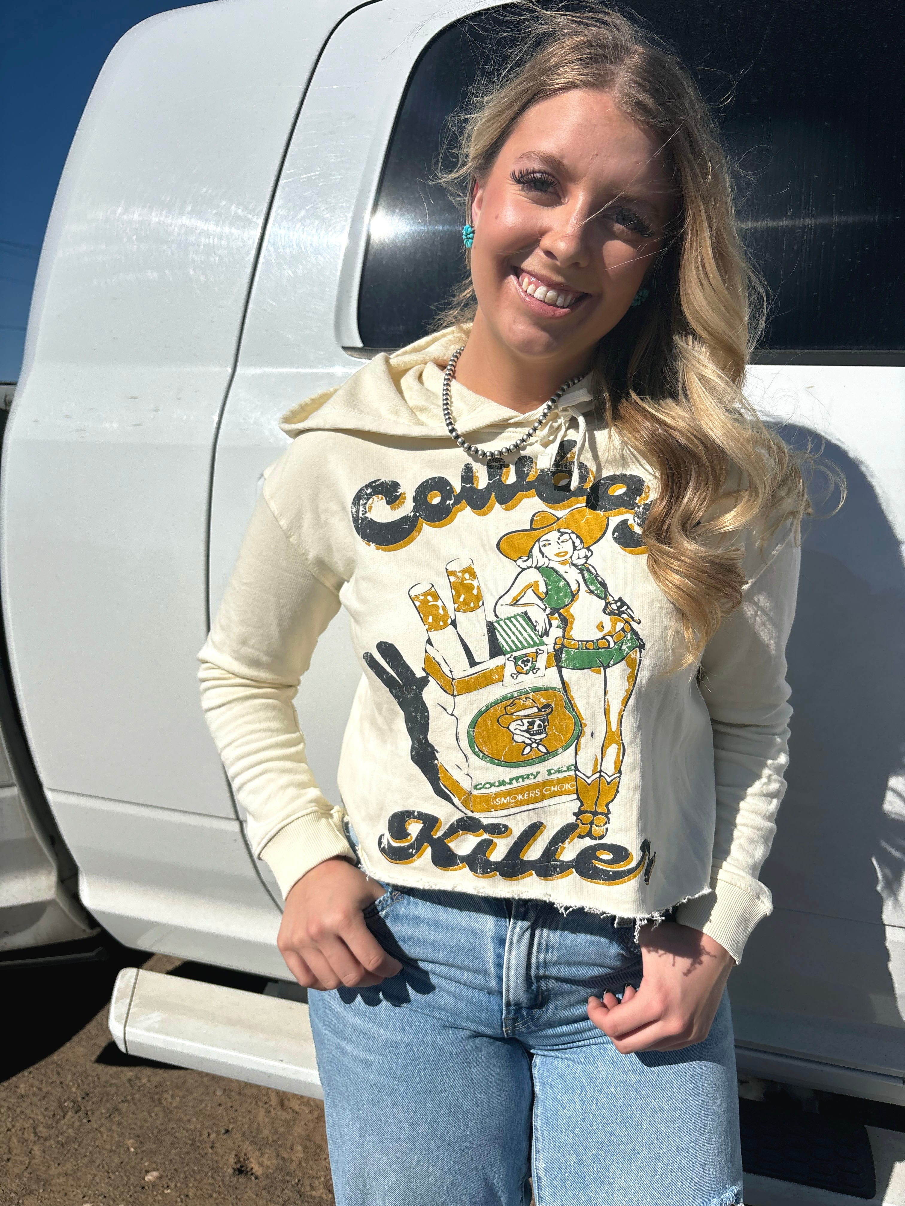 Cowboy killer cropped hoodie
